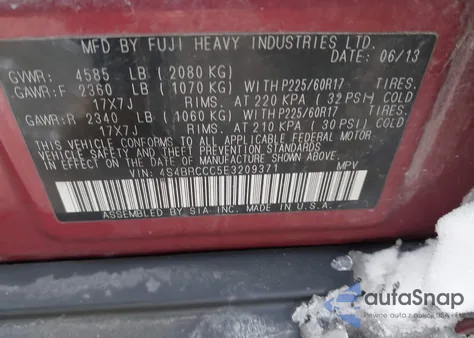 2014 Subaru Outback 2.5I Premium z USA, uszkodzony, nr VIN 4S4BRCCC5E3209371